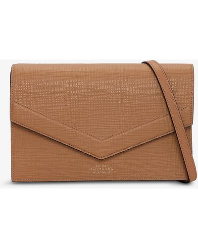 Smythson Envelope Panama Leather Crossbody Bag - Brown
