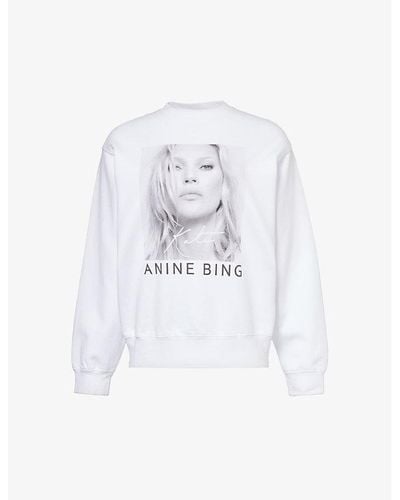 Anine Bing Ramona Graphic-print Cotton-jersey Sweatshirt - White