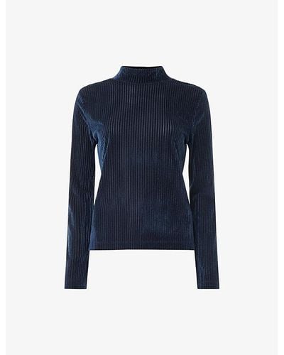 Whistles Vy Ribbed Velvet-textured Stretch-woven Top X - Blue