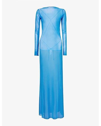 Jaded London Ziva Semi-sheer Mesh Maxi Dress - Blue