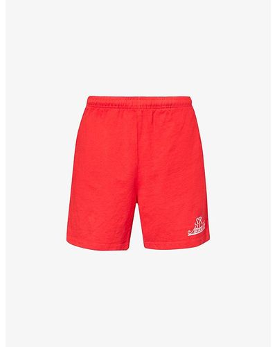 Sporty & Rich Prep Branded-print Cotton-jersey Shorts X - Red