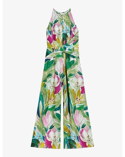 Ted Baker Floral-print Halterneck Woven Jumpsuit - Green