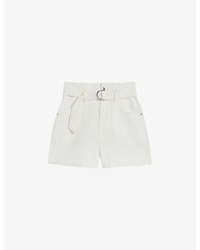 Ted Baker Selda Belted-waist High-rise Stretch-cotton Shorts - White