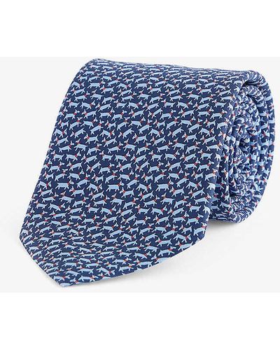 Ferragamo Graphic-pattern Wide-blade Silk Tie - Blue