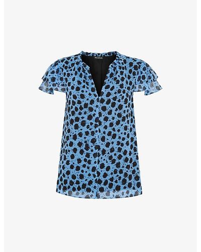 Whistles Brushed-dalmation Printed Recycled-polyester Blouse - Blue
