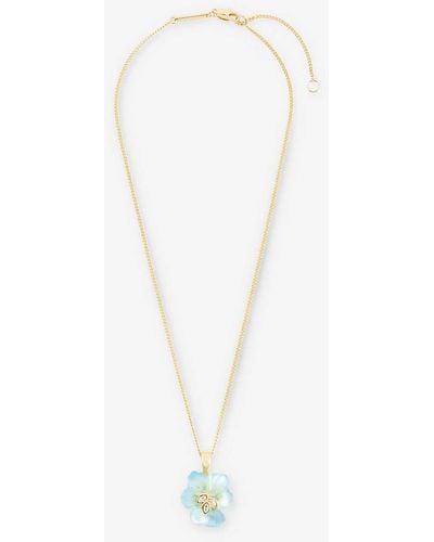 Alexis Pansy 14ct Yellow Gold-plated Brass, Lucite And Crystal Pendant Necklace - White