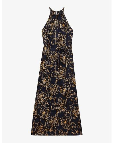 Ted Baker Roxiell Floral-print Halter-neck Woven Maxi Dress - Black