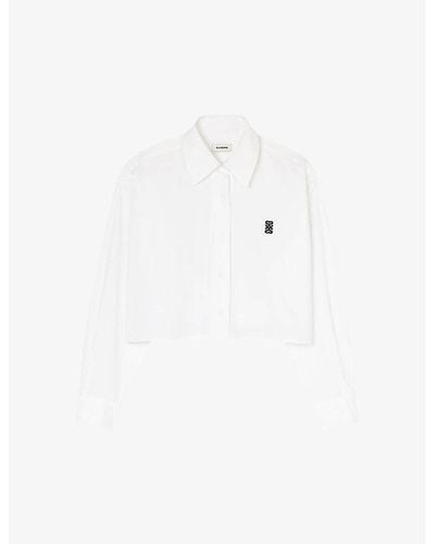 Sandro Logo-embroidered Cropped Cotton Shirt - White