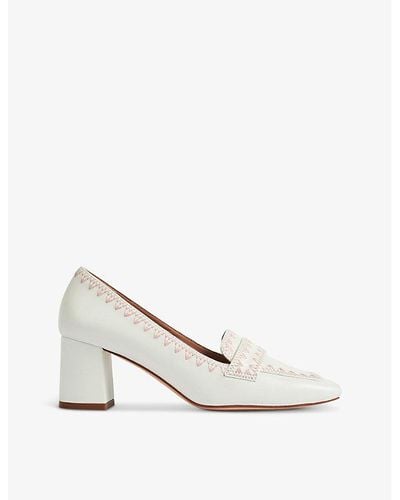 LK Bennett Holden Whipstitch Heeled Leather Court Shoes - White