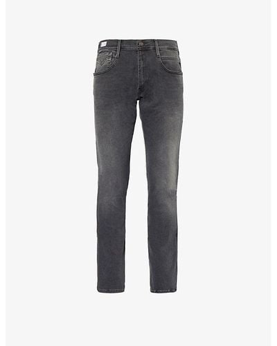 Replay Anbass Faded-wash Straight-leg Slim-fit Stretch-denim Blend Jeans - Gray