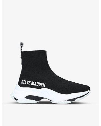 Steve Madden Master Logo-tape Knitted Sneakers - Black