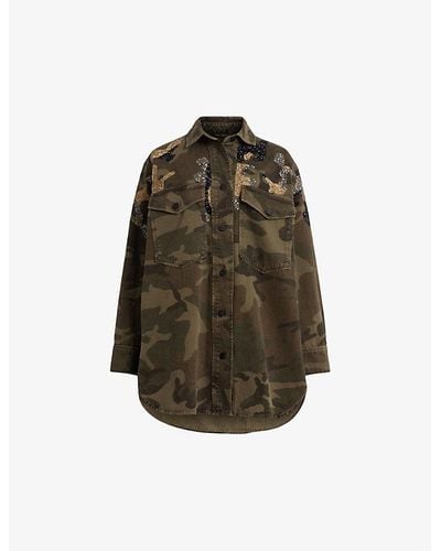 AllSaints Lily Bead-embellished Camouflage-print Organic Cotton-blend Overshirt - Multicolour