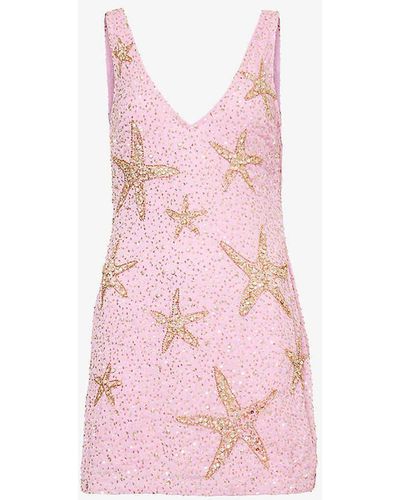 RIXO London Christabel Bead-embroidered Woven Mini Dress - Pink
