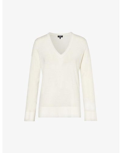 Theory V-neck Relaxed-fit Wool, Recycled-nylon And Recycled-elastane Jumper - White