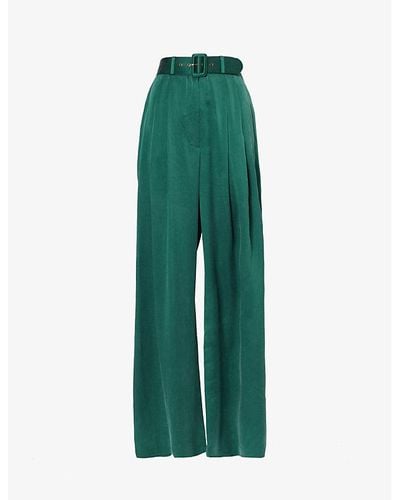 Zimmermann Buckle-embellished Wide-leg High-rise Silk Trousers X - Green
