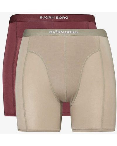 Björn Borg Branded-waistband Mid-rise Pack Of Two Stretch-jersey Boxers X - Natural