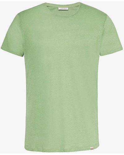 Orlebar Brown Brand-tab Round-neck Linen T-shirt X - Green