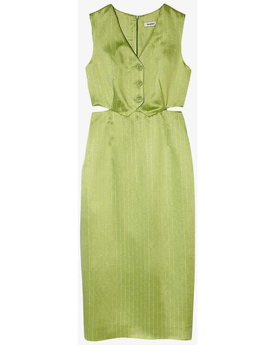 Sandro Button-down Two-in-one Woven Midi Dress - Green