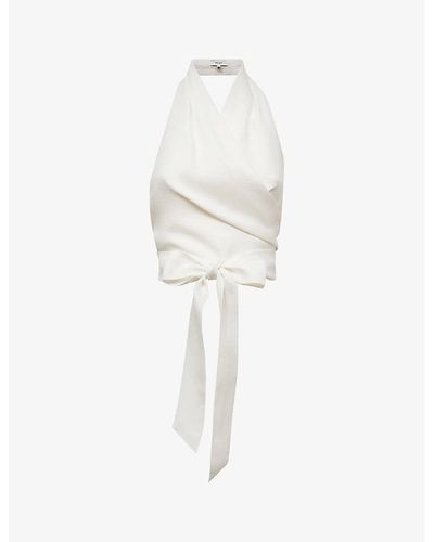Reiss Hollie Halterneck Linen-blend Top - White