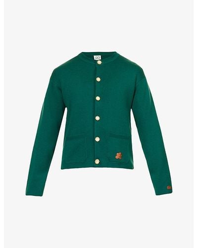 Lacoste Le Fleur* X Brand-appliqué Wool Knitted Cardigan - Green