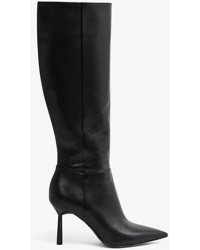 Reiss Gracyn Knee-high Leather Heeled Boots - Black