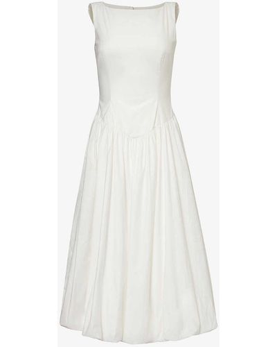 Reformation Elvira Boat-neck Stretch-organic Cotton Midi Dress - White