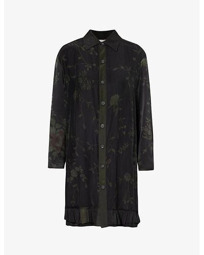 By Walid Drew Floral-pattern Relaxed-fit Silk Shirt - Black