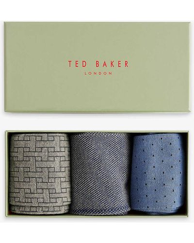 Ted Baker Tsokpak Patterned Pack Of Three Socks - Green