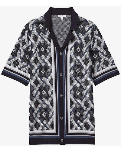 Reiss Hyde Geometric-print Short-sleeve Knitted Shirt X - Black