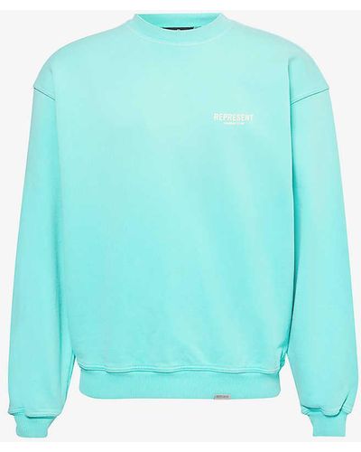 Represent Owners' Club Slogan-print Relaxed-fit Cotton-jersey Sweatshirt X - Blue