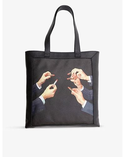 Seletti Wears Toiletpaper Lipstick Canvas And Faux-leather Tote Bag - Black