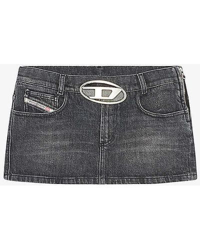 DIESEL De-ron S Logo-buckle Low-rise Stretch-denim Mini Skirt 8 - Grey