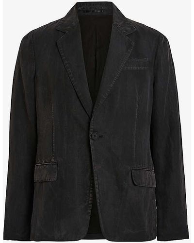 AllSaints Alfawn Textured Relaxed-fit Cotton-linen Blend Blazer - Black