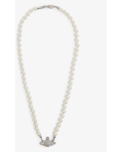 Vivienne Westwood Mini Bas Relief Brass, Swarovski Crystal And Pearl Pendant Necklace - White