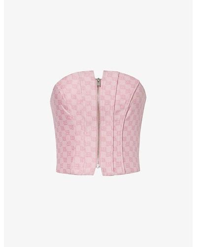 MISBHV Branded-pattern Sleeveless Cotton-blend Top - Pink
