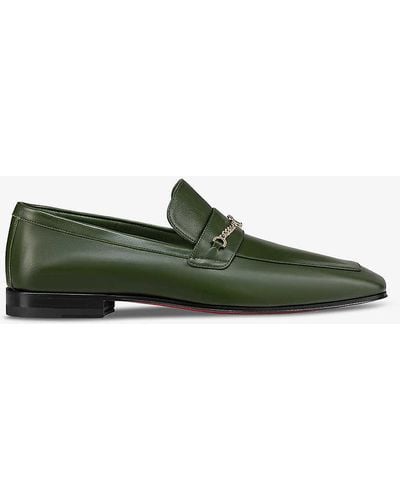 Christian Louboutin Mj Moc Chain-embellished Leather Loafers - Green