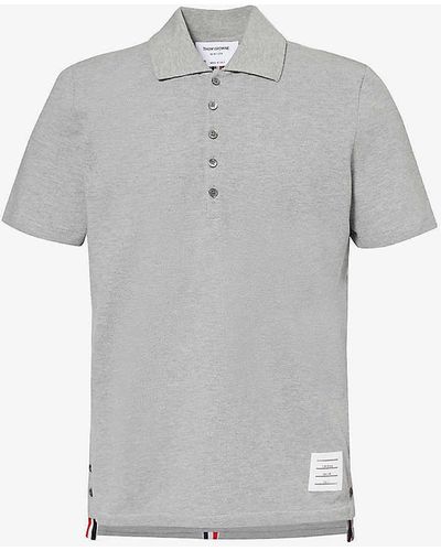 Thom Browne Striped-trim Relaxed-fit Cotton Polo Shirt - Grey