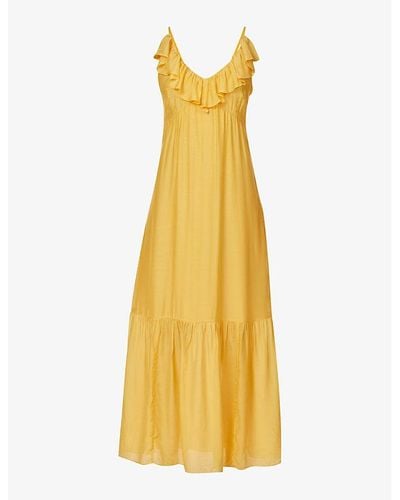 IKKS Ruffled V-neck Tiered-hem Woven Maxi Dress - Yellow