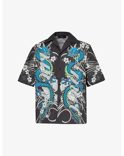 Amiri Dragon Graphic-pattern Cotton Shirt - Blue