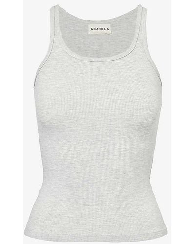 ADANOLA Scoop-neck Ribbed Stretch-woven Top X - White