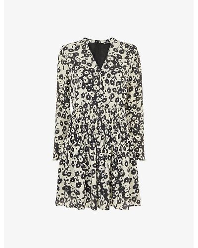 Whistles Riley Floral-print Shirred Woven Mini Dress - Black