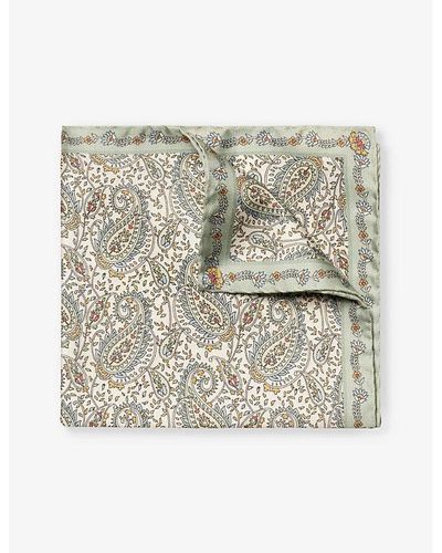 Eton Paisley-print Silk Pocket Square - Metallic