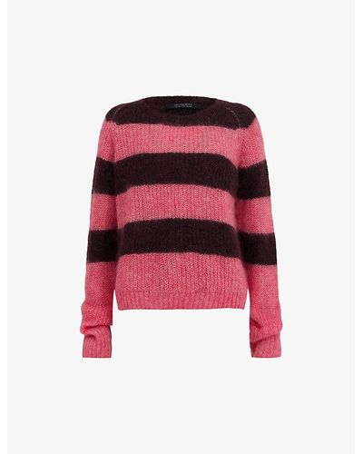 AllSaints Lana Striped Knitted Mohair-blend Sweater - Red