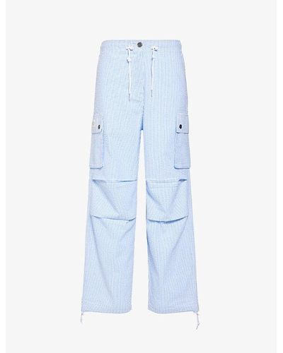 Obey Shay Striped Cotton Cargo Trousers - Blue