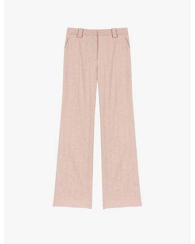 Maje Posta Straight-fit Split-pleat Linen-blend Pants - Pink