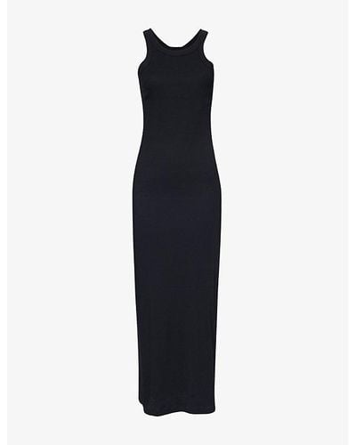 Totême Slim-fit Scoop-neck Organic-cotton Blend Stretch-jersey Midi Dress - Black