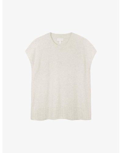 The White Company Cap-sleeve Ribbed-trim Stretch Organic-cotton Blend Top - White