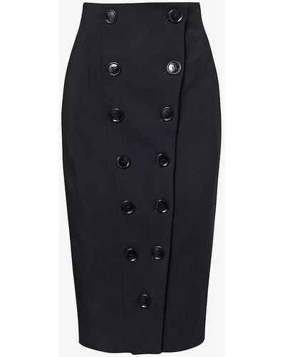 Alaïa Buttoned Slim-fit Stretch-wool Midi Skirt - Black