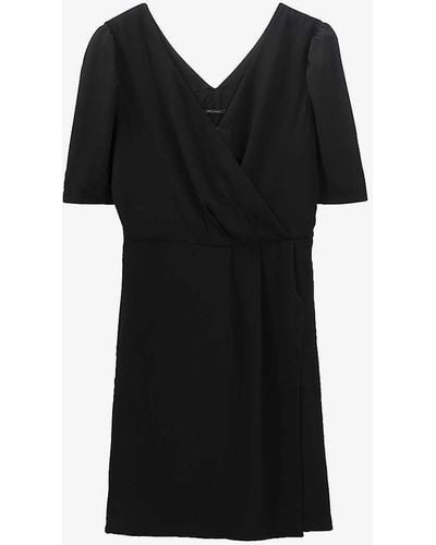 IKKS V-neck Wrap-over Woven Mini Dress - Black