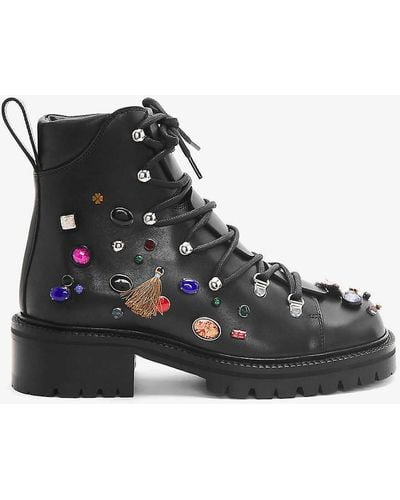 Loewe X Howl's Moving Castle Crystal-embellished Leather Boots - Black